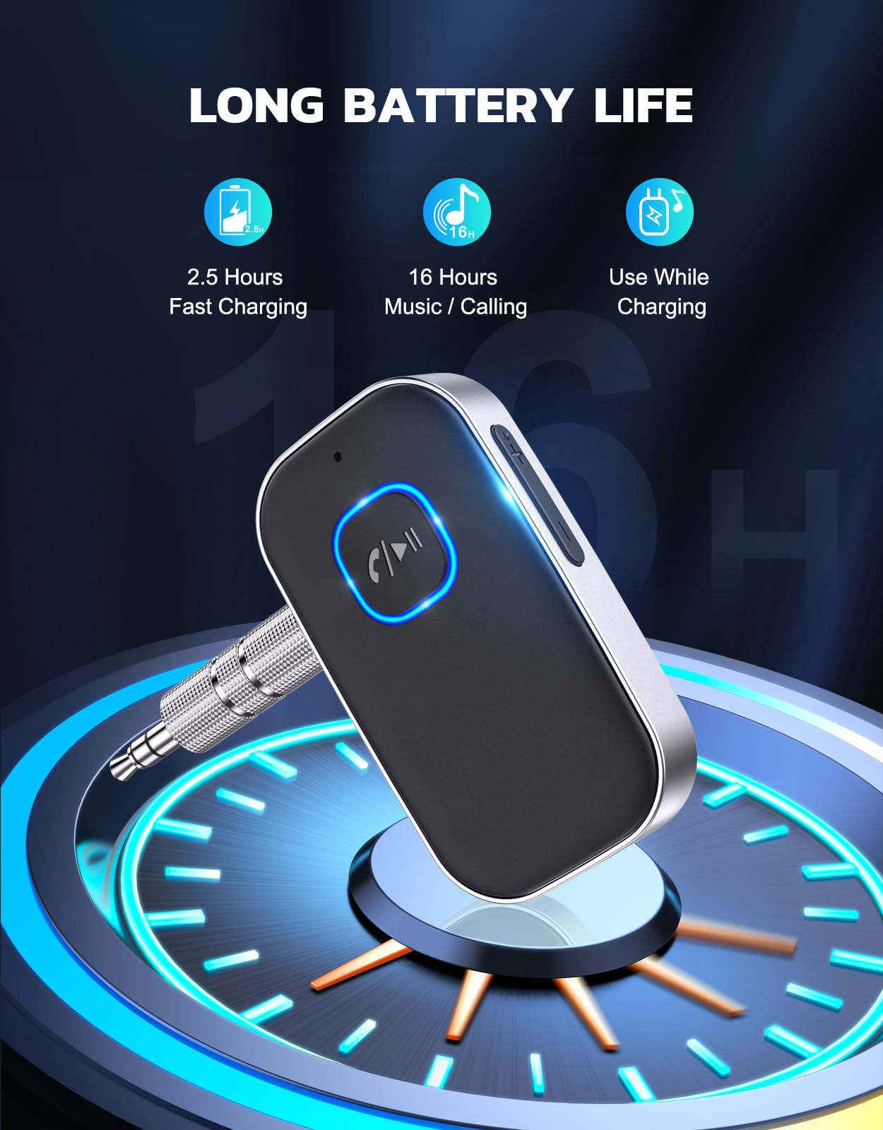 COMSOON Bluetooth Receiver for Car - Wireless AUX Adapter with Noise Cancelling and 16H Battery image 1