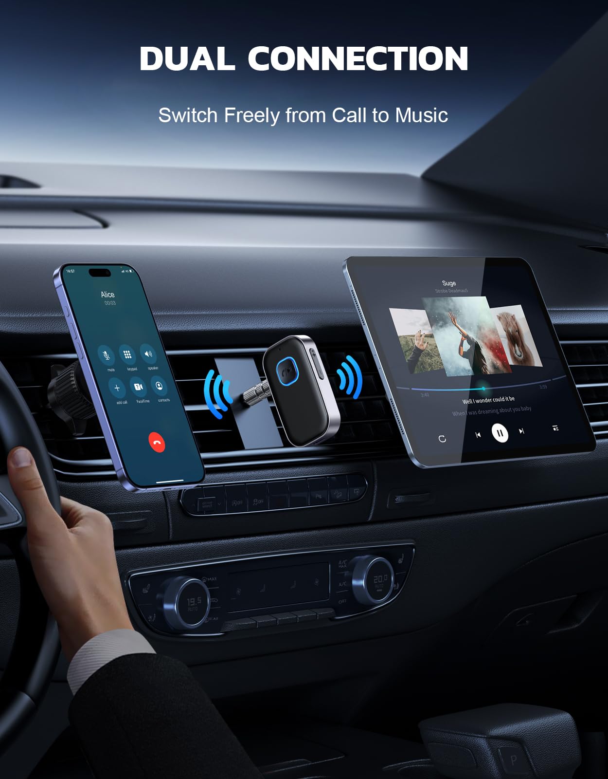 COMSOON Bluetooth Receiver for Car - Wireless AUX Adapter with Noise Cancelling and 16H Battery thumbnail 2