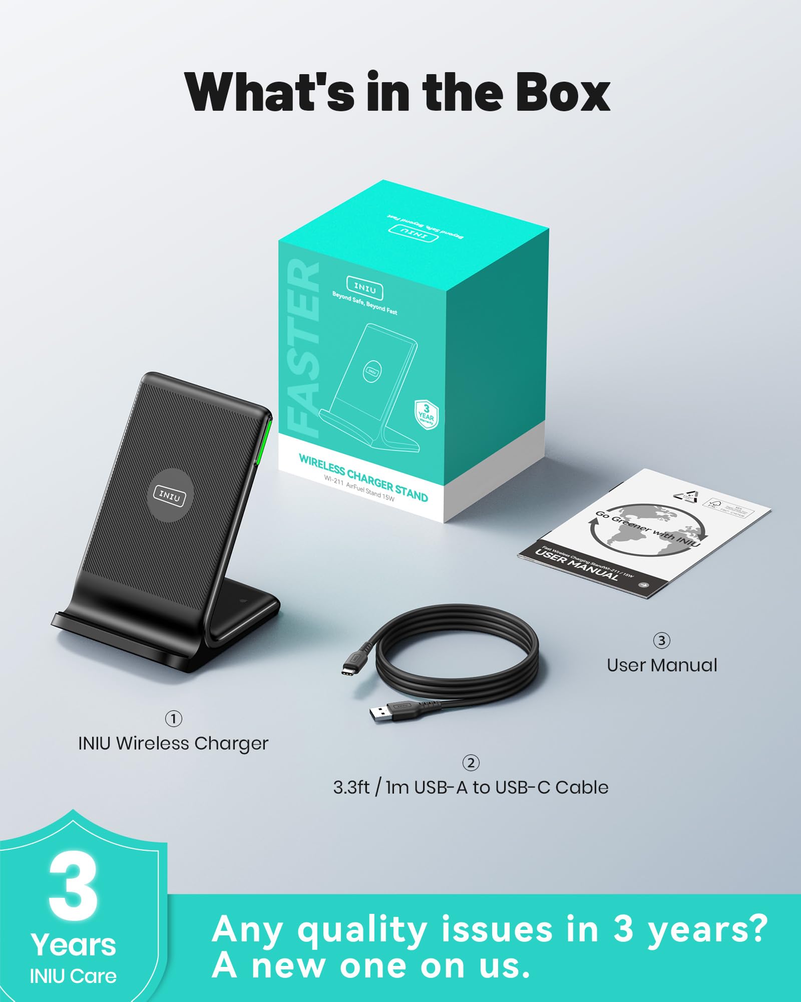 INIU 15W Fast Wireless Charging Station with Adaptive Sleep-Friendly Light thumbnail 2