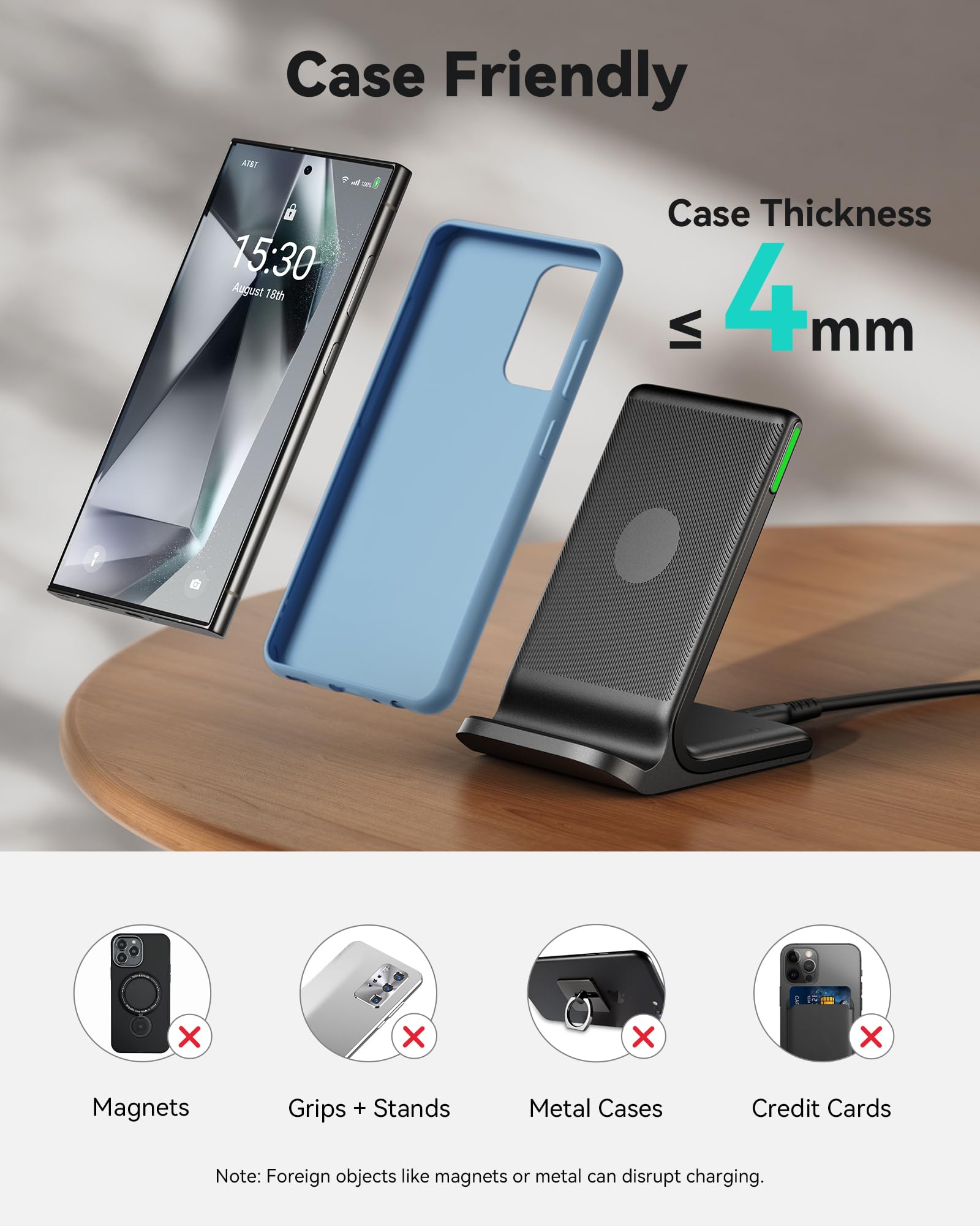 INIU 15W Fast Wireless Charging Station with Adaptive Sleep-Friendly Light thumbnail 4