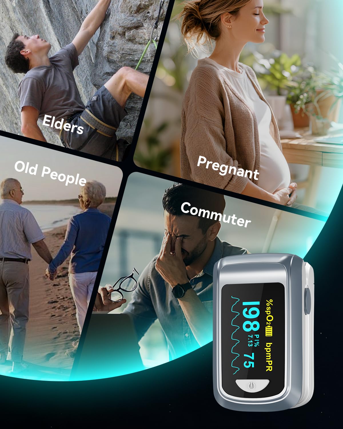 Fingertip Pulse Oximeter Blood Oxygen Saturation Monitor with OLED Display