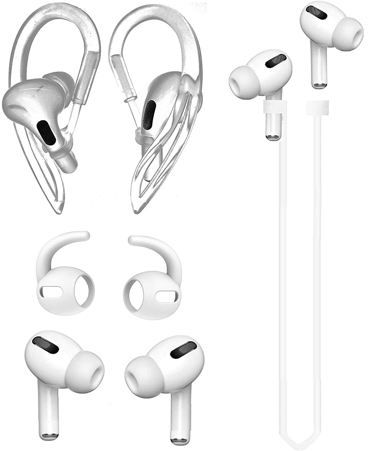 JNSA Anti Slip Set for AirPods Pro - Ear Hooks, Earbud Covers & Strap (White) thumbnail 2