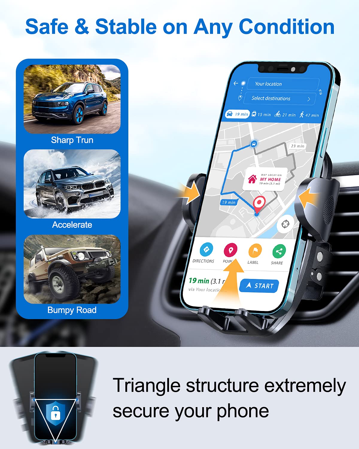 vanva Universal Air Vent Car Mount - Secure and Adjustable Phone Holder for Large Phones and Thick Cases thumbnail 3
