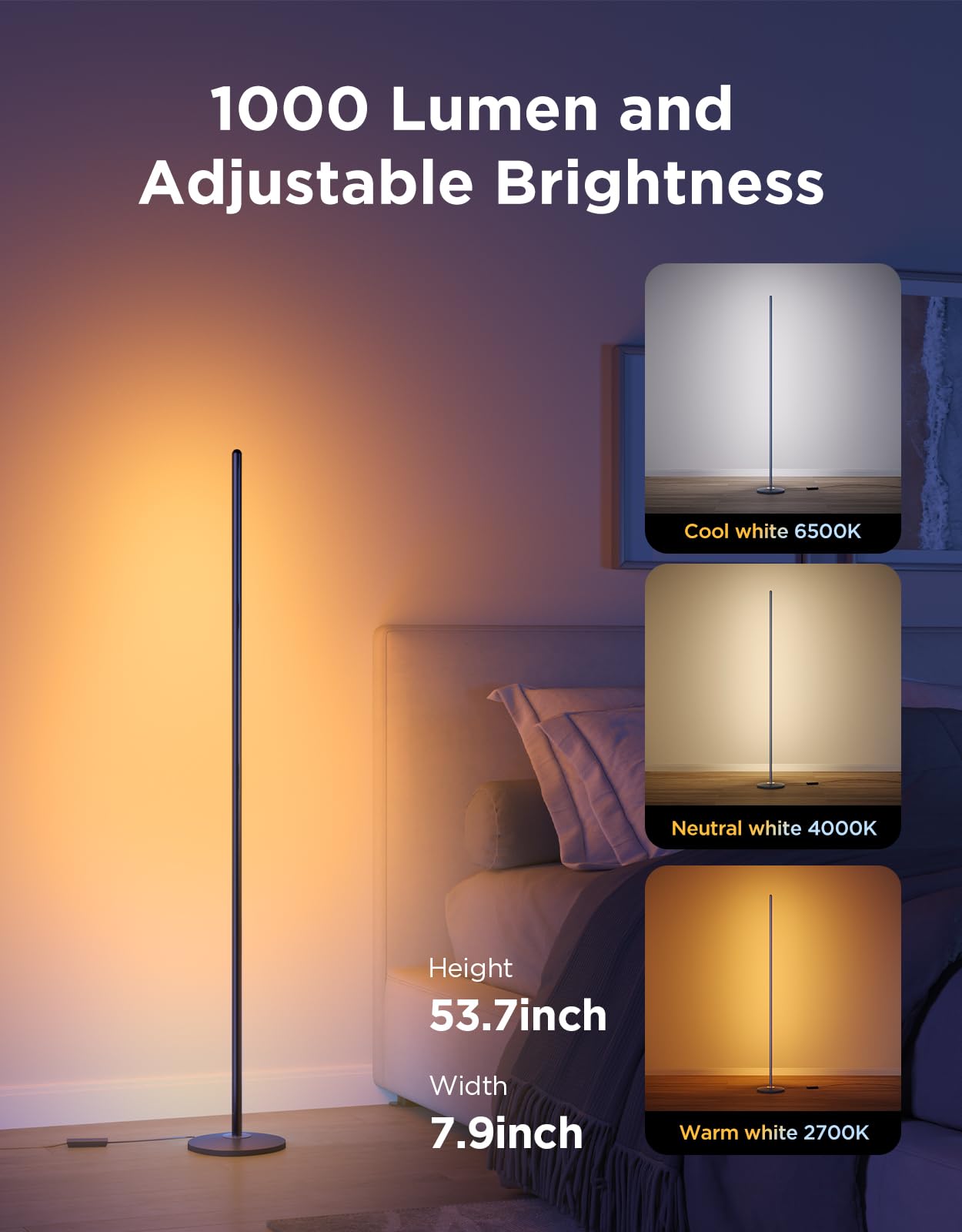 Govee RGBIC Floor Lamp Basic – Smart LED Corner Lamp with 16 Million Colors and Music Sync thumbnail 3