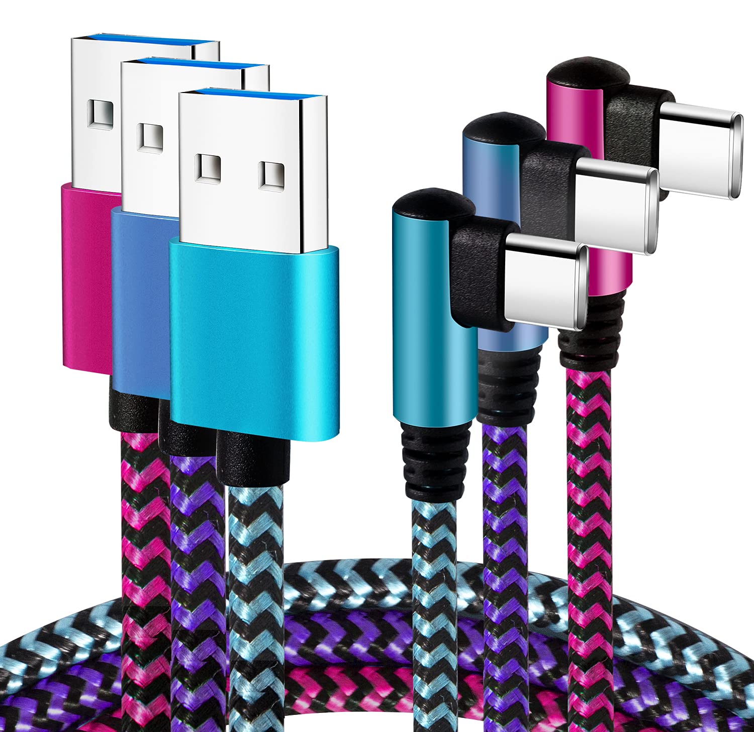 Teeind 90 Degree USB Type C Cable 2.1A Fast Charging 3-Pack (6ft, Nylon Braided) thumbnail 3
