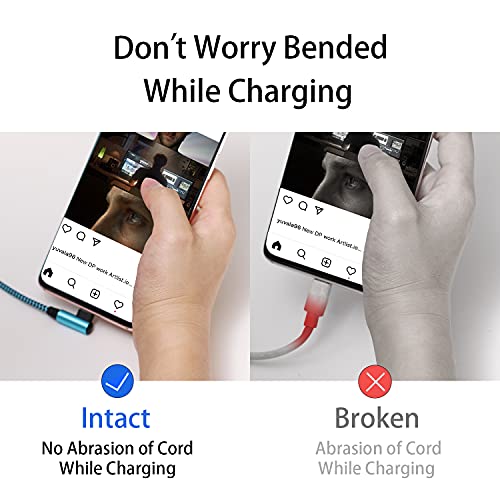 Teeind 90 Degree USB Type C Cable 2.1A Fast Charging 3-Pack (6ft, Nylon Braided) thumbnail 2