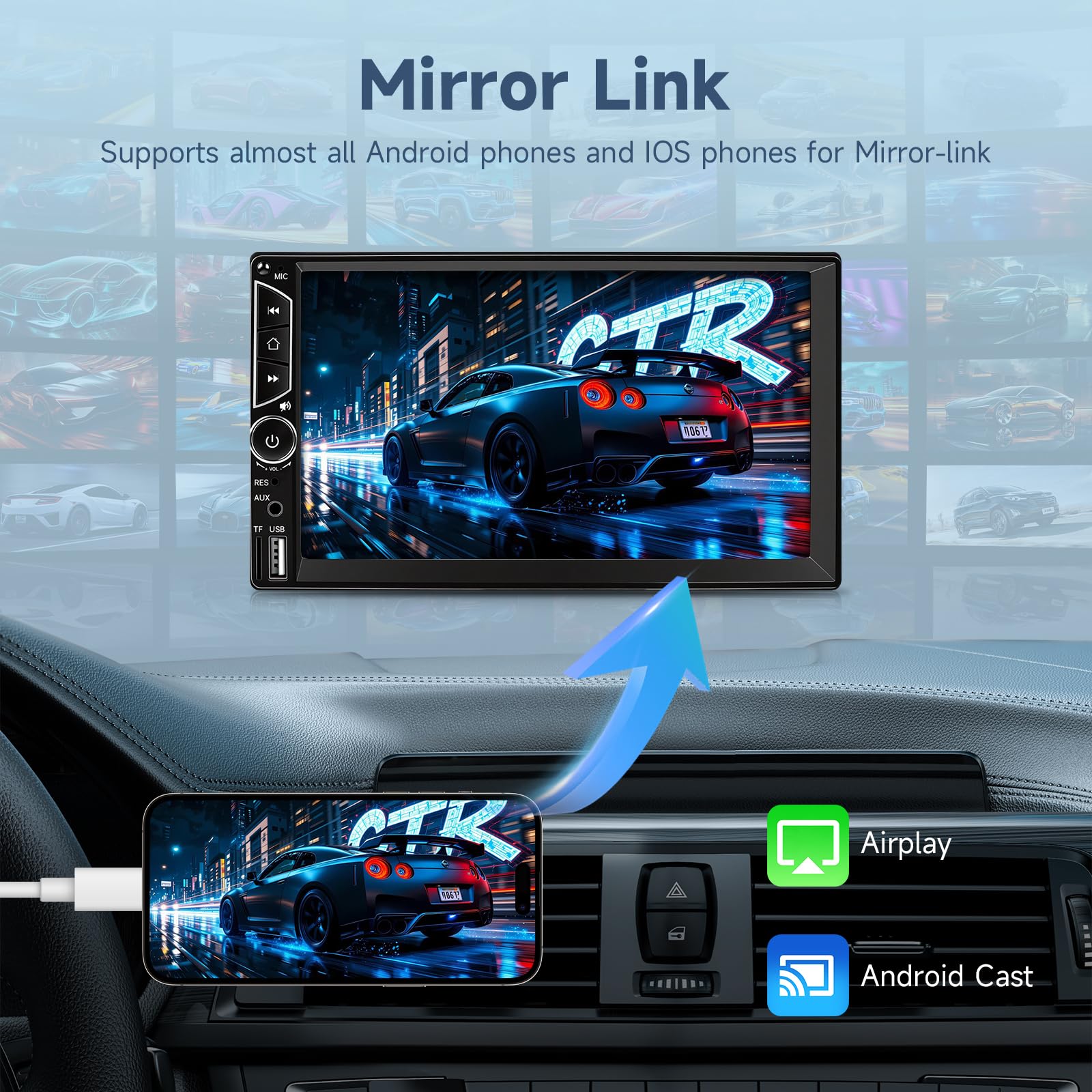 Leadfan 7-Inch Double Din Car Stereo with Touchscreen and Backup Camera thumbnail 3