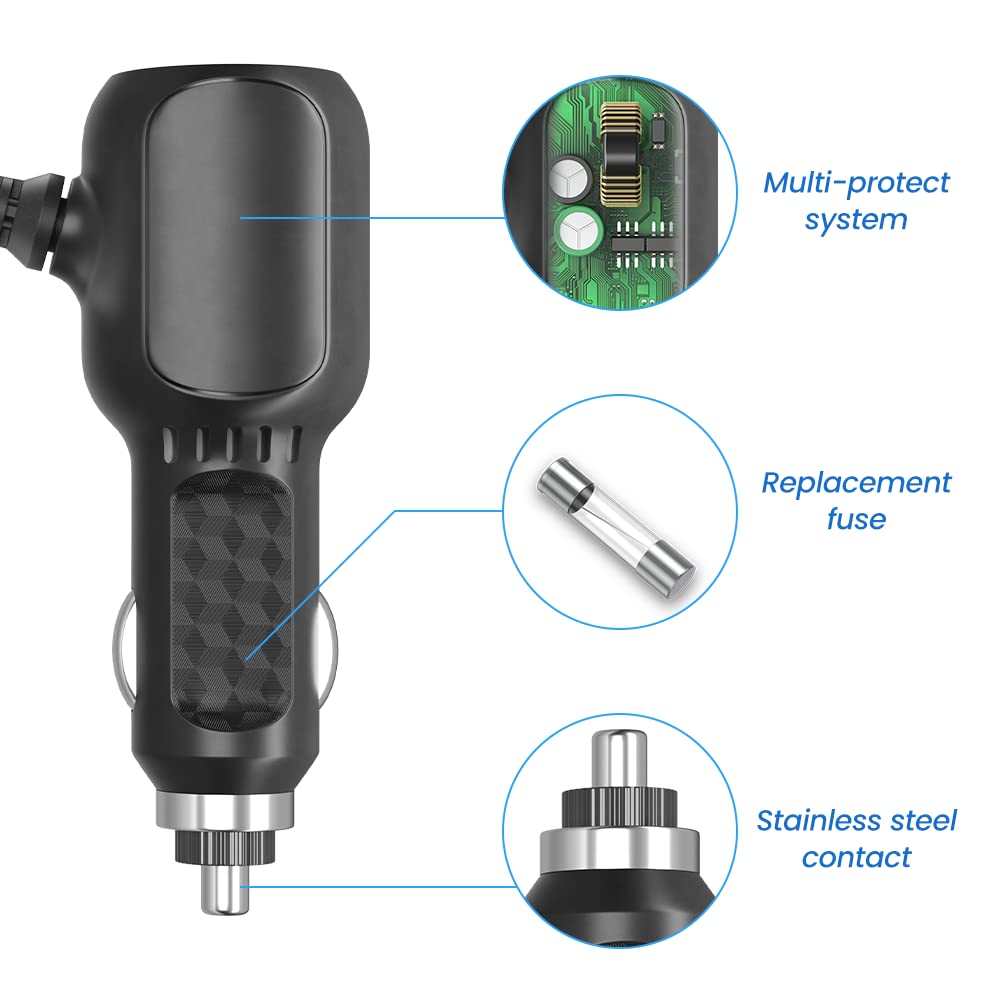 12V/24V Vehicle Cigarette Lighter Adapter Splitter with Dual USB Ports and 6.6ft Cable thumbnail 3