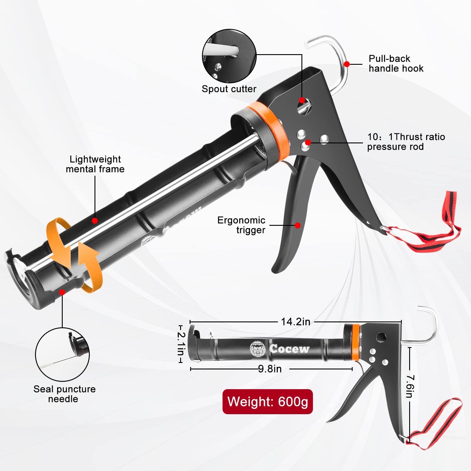 Cocew Caulk Gun Kit with Silicone Caulking Gun and Multi-Tool Set thumbnail 4