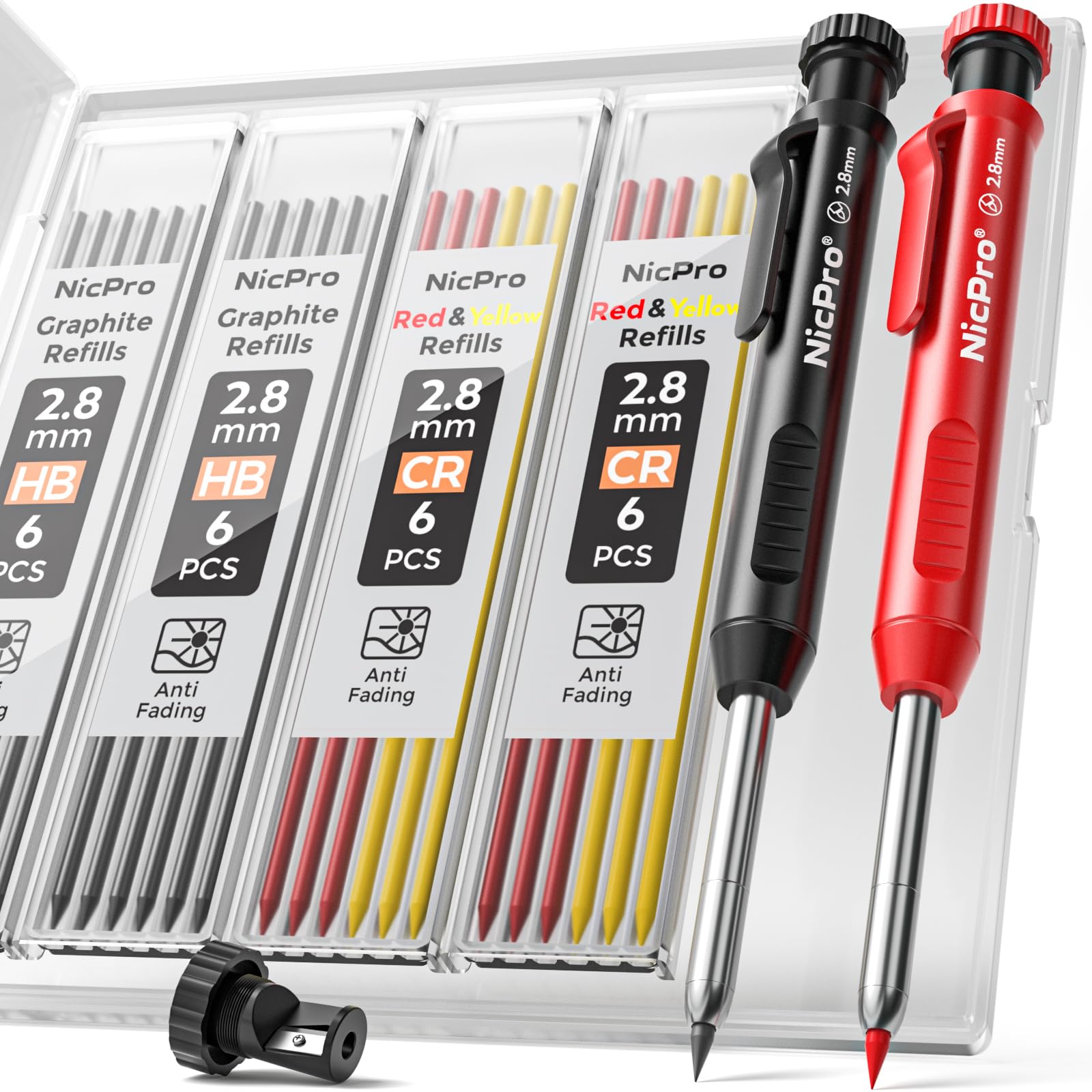 Nicpro Carpenter Pencil Set with Sharpener and 26 Refills – Durable Mechanical Pencils for Construction and Woodworking thumbnail 2