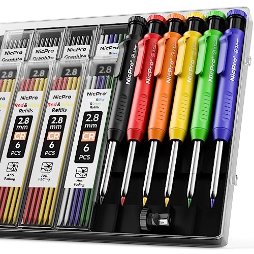 Nicpro Carpenter Pencil Set with Sharpener and 26 Refills – Durable Mechanical Pencils for Construction and Woodworking thumbnail 4