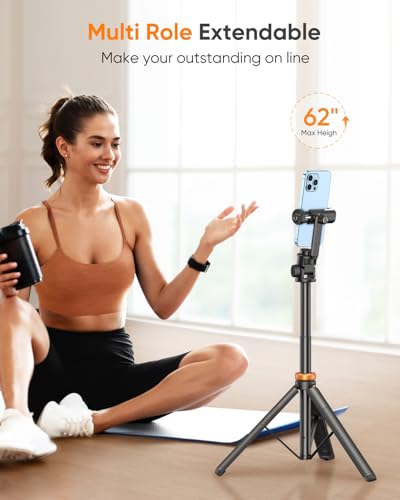 EUCOS 62" Phone Tripod with Remote - Extendable Selfie Stick and Sturdy Phone Holder for iPhone & Android thumbnail 3
