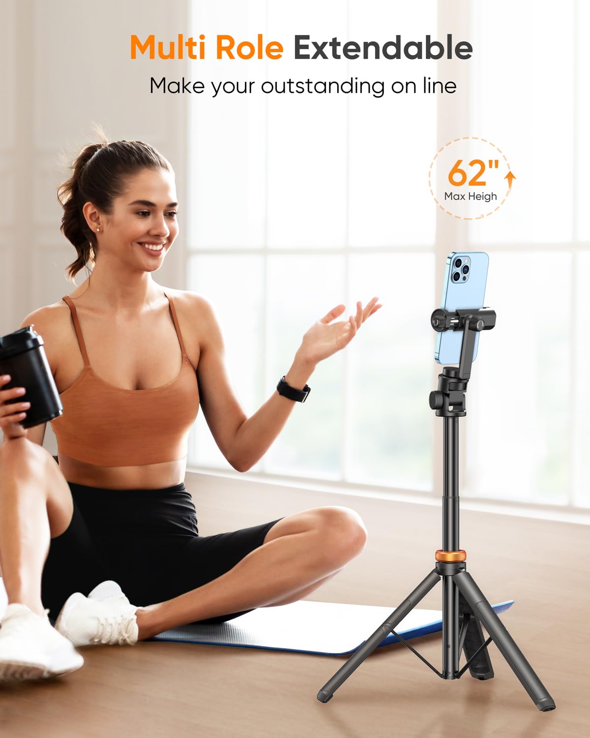 EUCOS 62" Phone Tripod with Remote - Extendable Selfie Stick and Sturdy Phone Holder for iPhone & Android thumbnail 4
