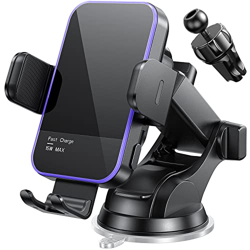 Mosurr 15W Wireless Car Charger with RGB Backlit and Auto Clamping Phone Holder thumbnail 3