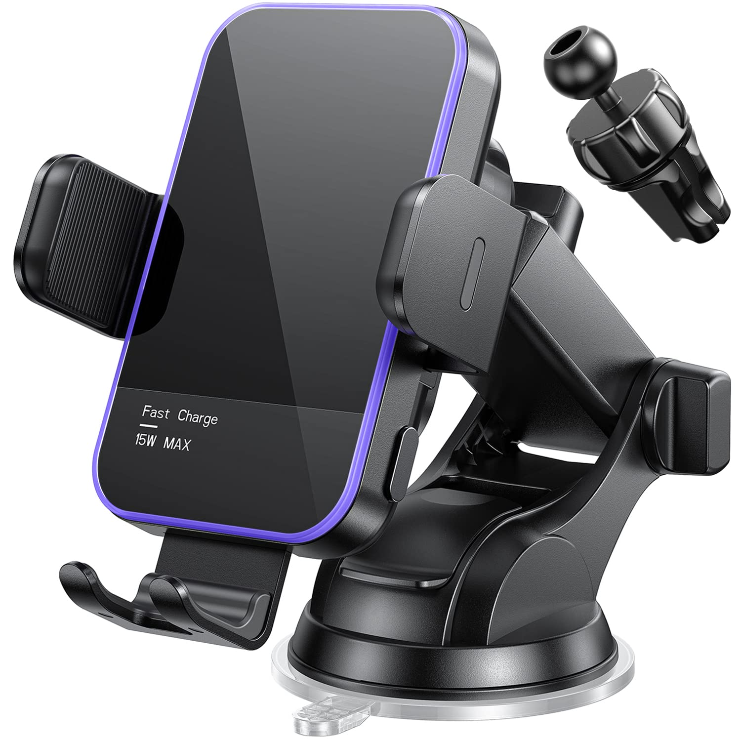 Mosurr 15W Wireless Car Charger with RGB Backlit and Auto Clamping Phone Holder thumbnail 2