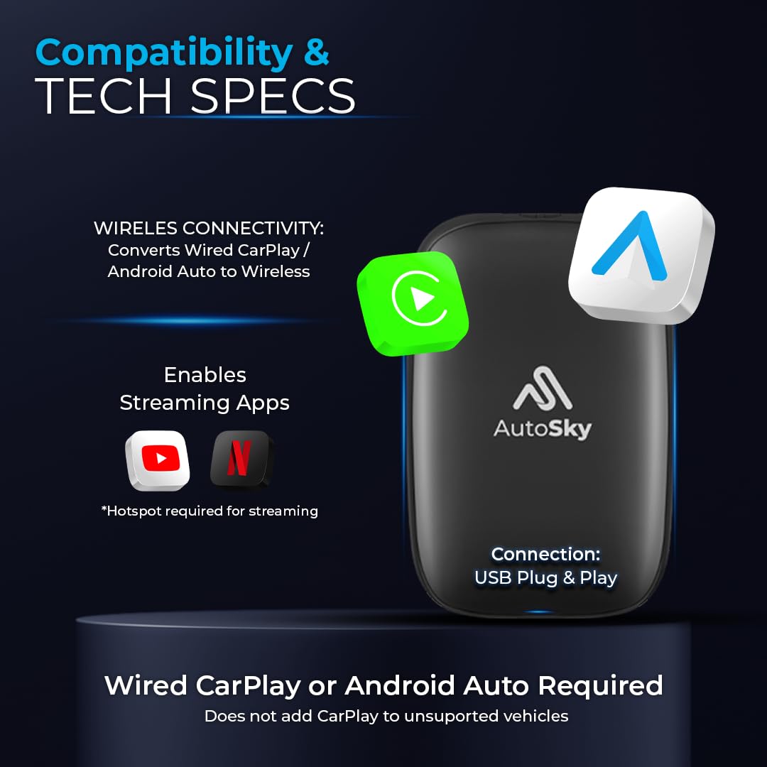 AutoSky AI Box Lite – Wireless CarPlay & Android Auto Adapter thumbnail 4