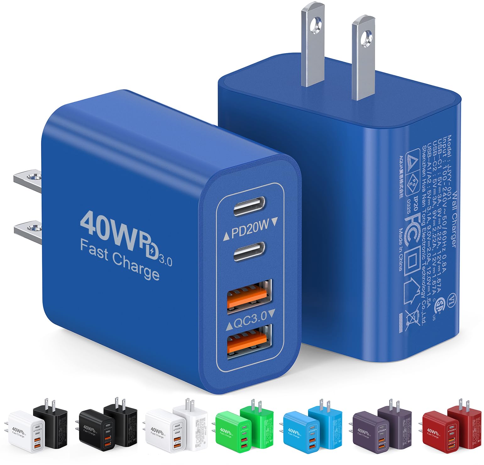 [2-Pack] 40W USB C Charger Cube - Fast Charging 4-Port PD+QC Adapter for Phones & Tablets thumbnail 2