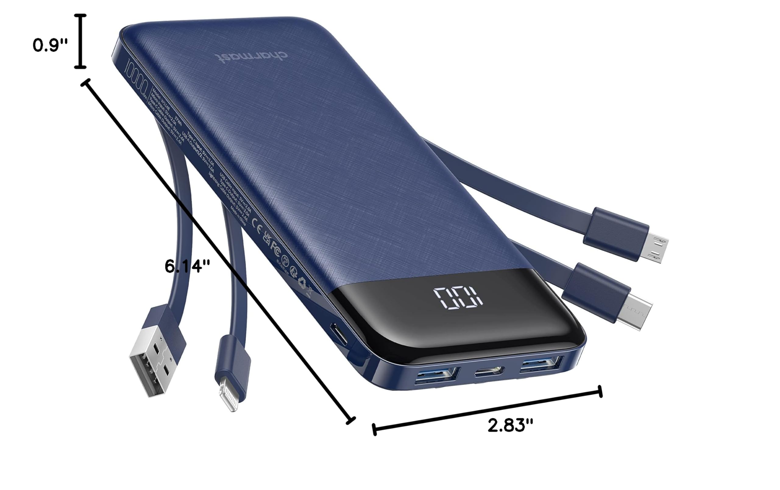 Charmast 10000mAh Portable Charger with Built-in Cables and Multi-Device Fast Charging thumbnail 2
