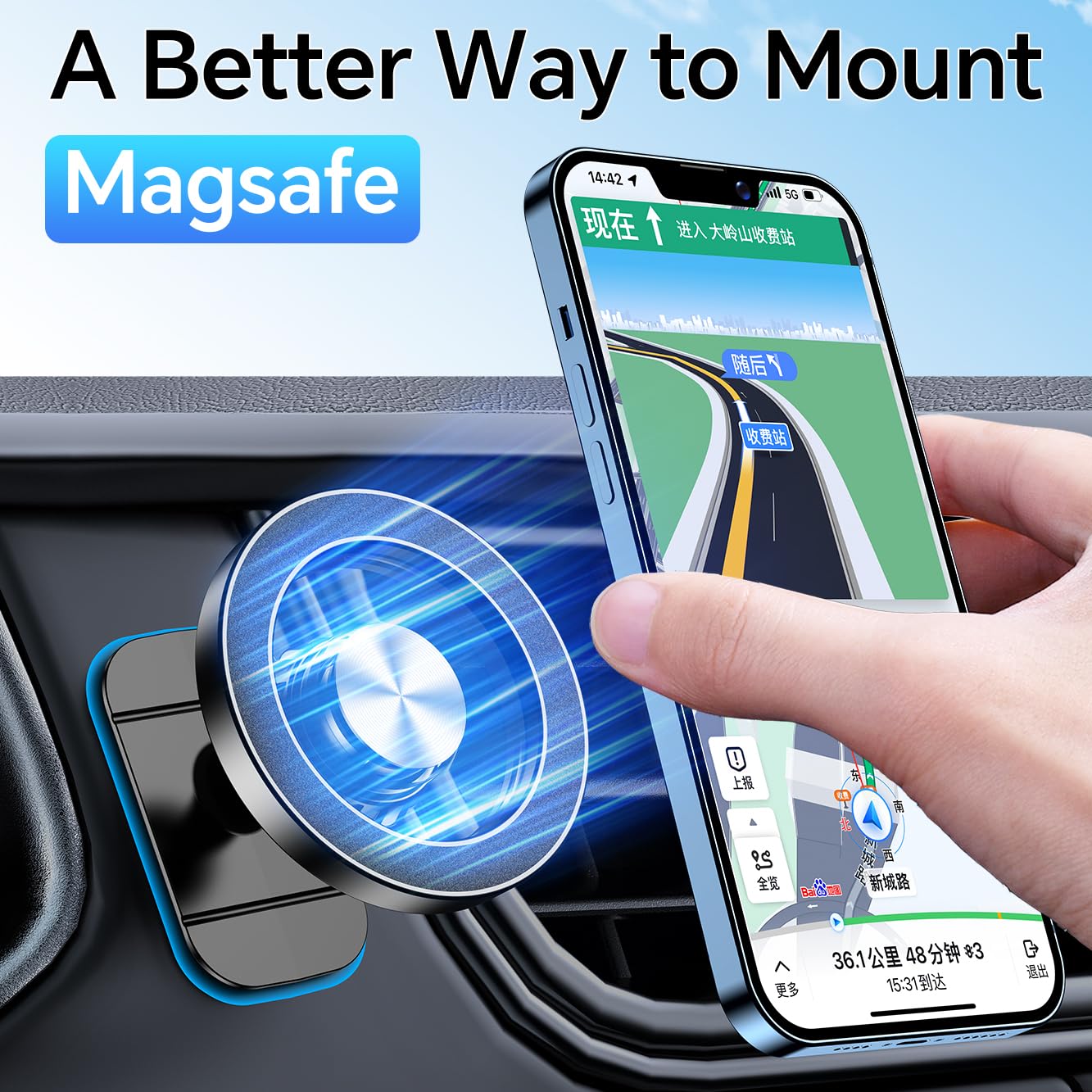 Kaistyle MagSafe Car Mount with 20 Strong Magnets – Secure Magnetic Phone Holder for iPhone 14-17 and Android Devices thumbnail 2