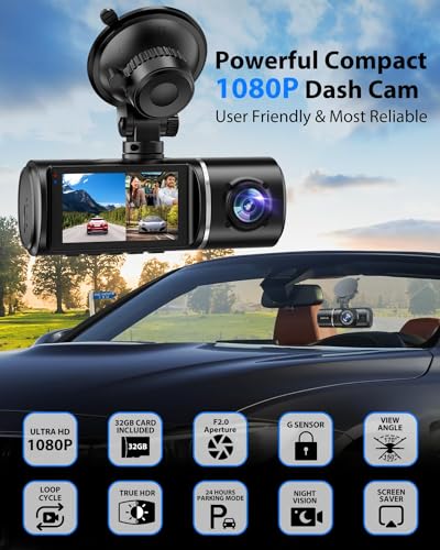 SUVCON 3-Channel Dash Cam with Front, Rear, and Interior Cameras - 1080P HD, Night Vision, HDR, 32GB Card Included thumbnail 3