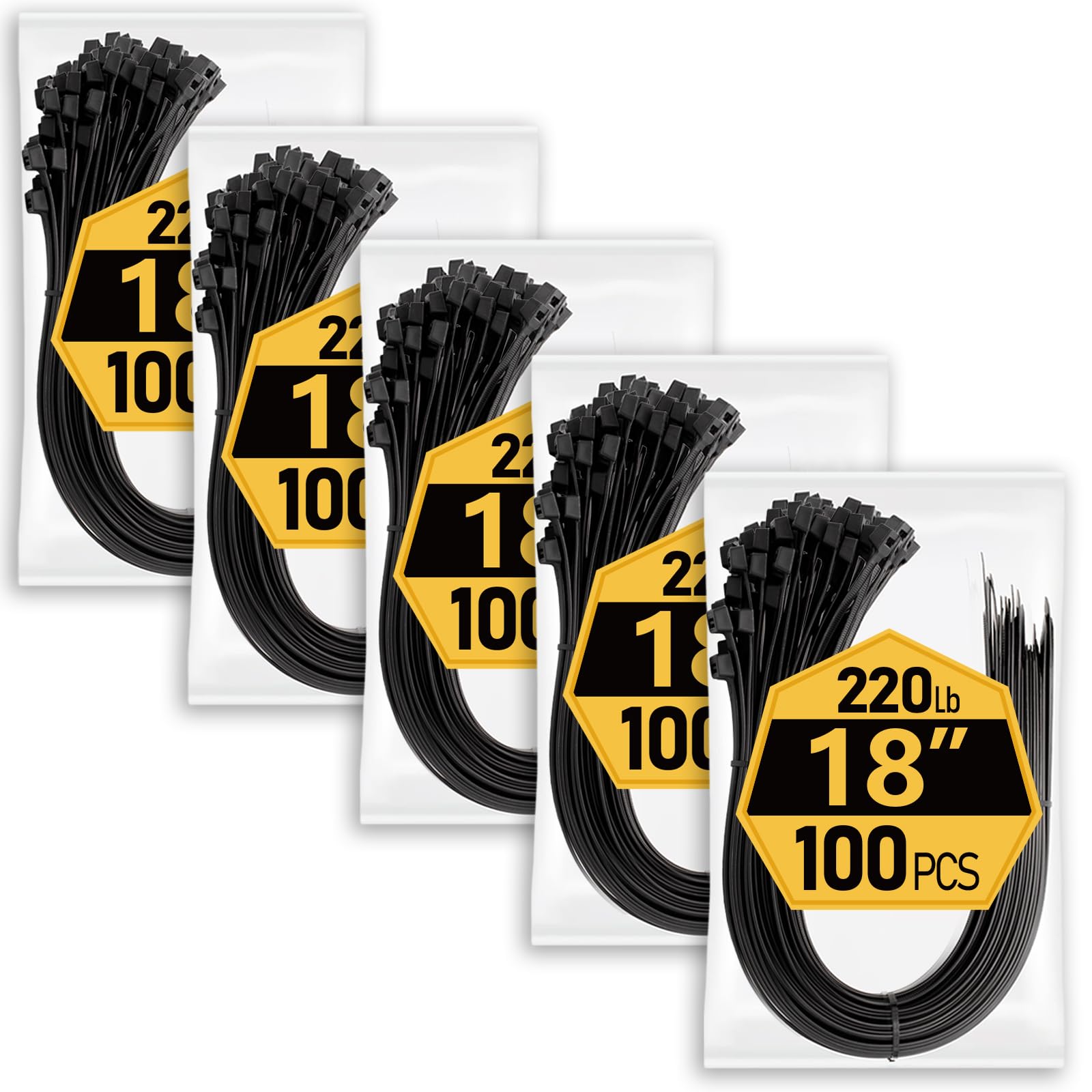 ANOSON Zip Ties Assorted Sizes - 400 Pack, UV Resistant Black Cable Ties