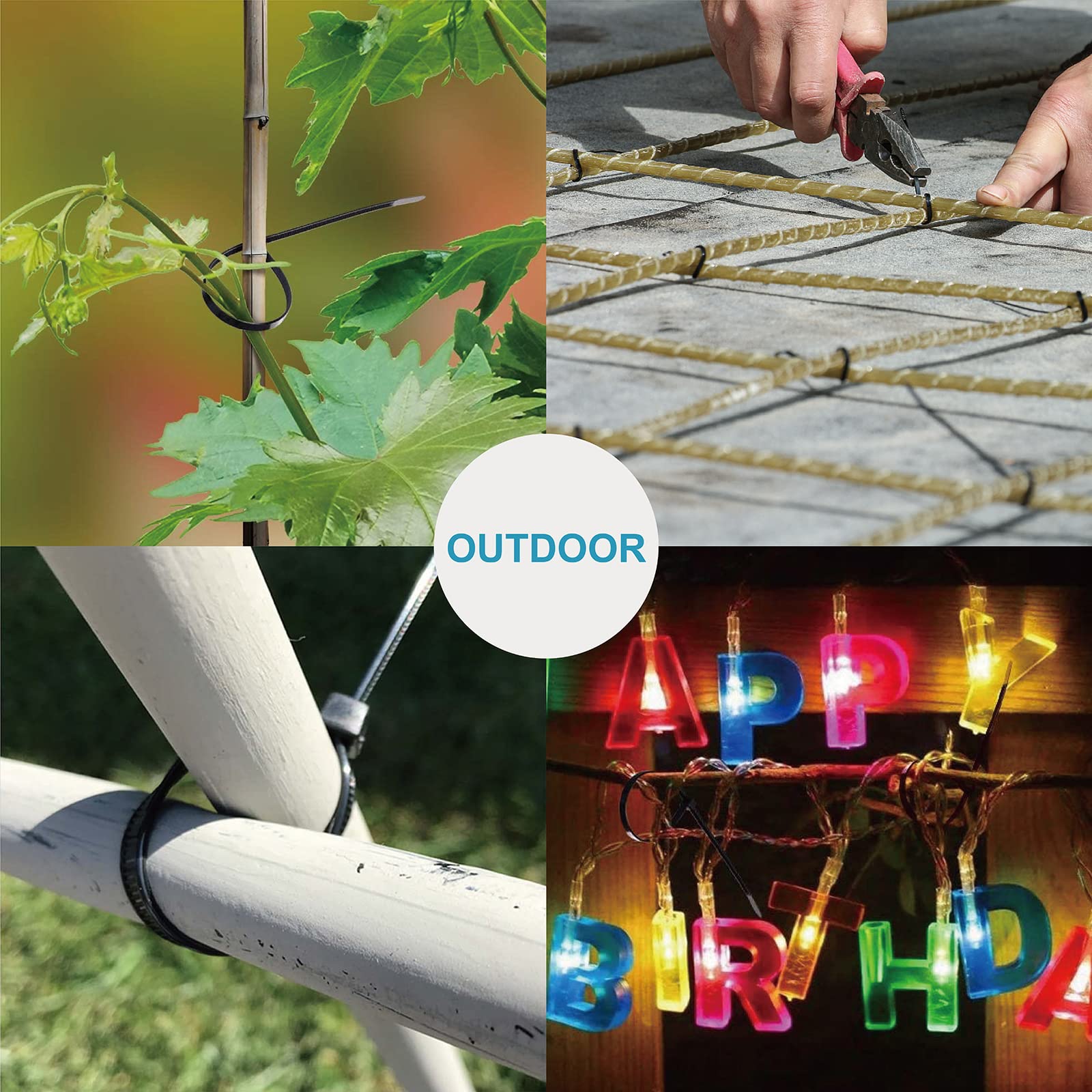 ANOSON Zip Ties Assorted Sizes - 400 Pack, UV Resistant Black Cable Ties thumbnail 4