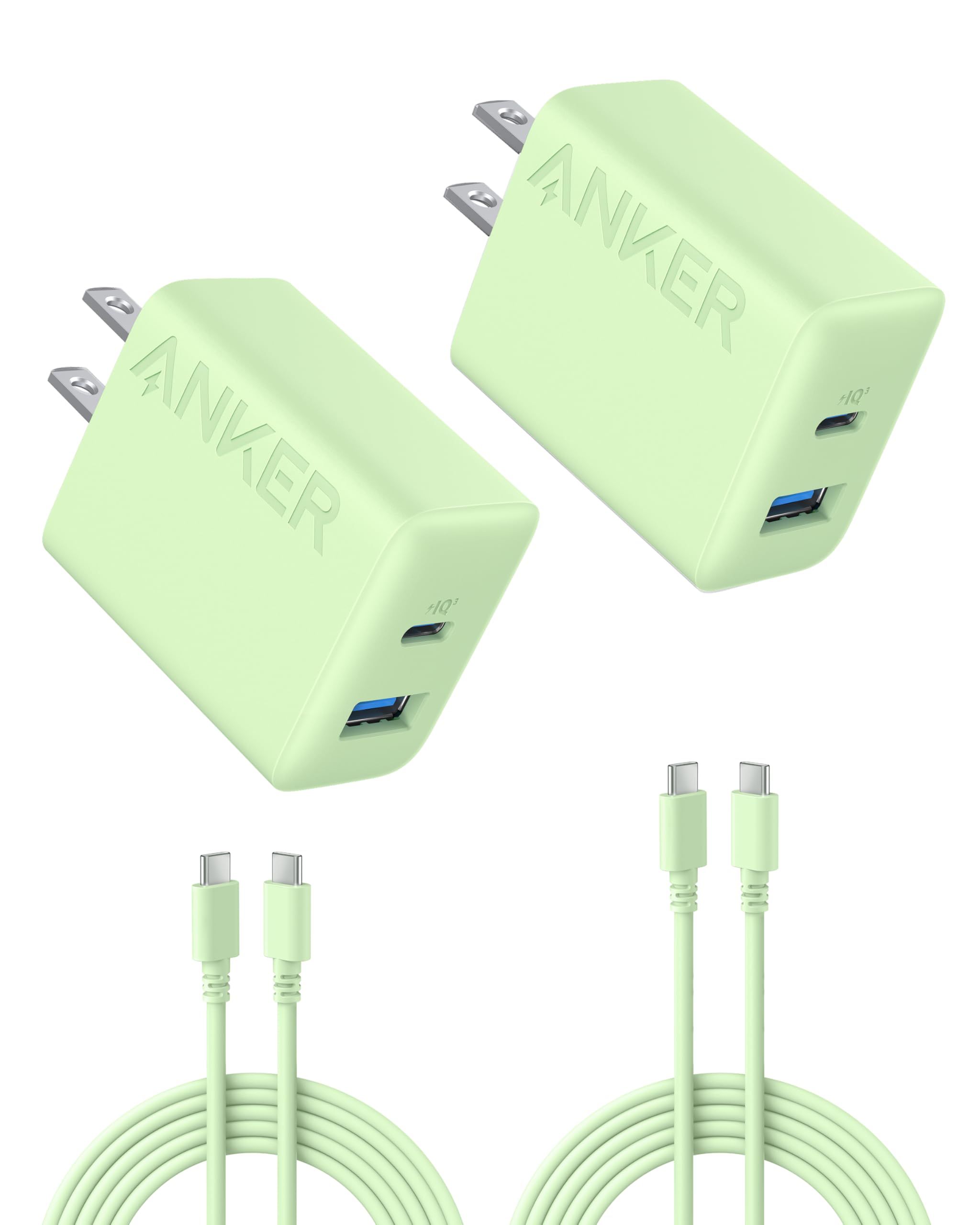 Anker 20W Fast USB-C Charger 2-Pack with Dual Ports and Cables image 1