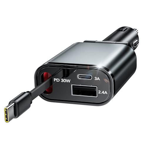 EloBeth 4-in-1 Retractable 69W Fast Car Charger Adapter for iPhone 17 and Galaxy S26 Series image 1