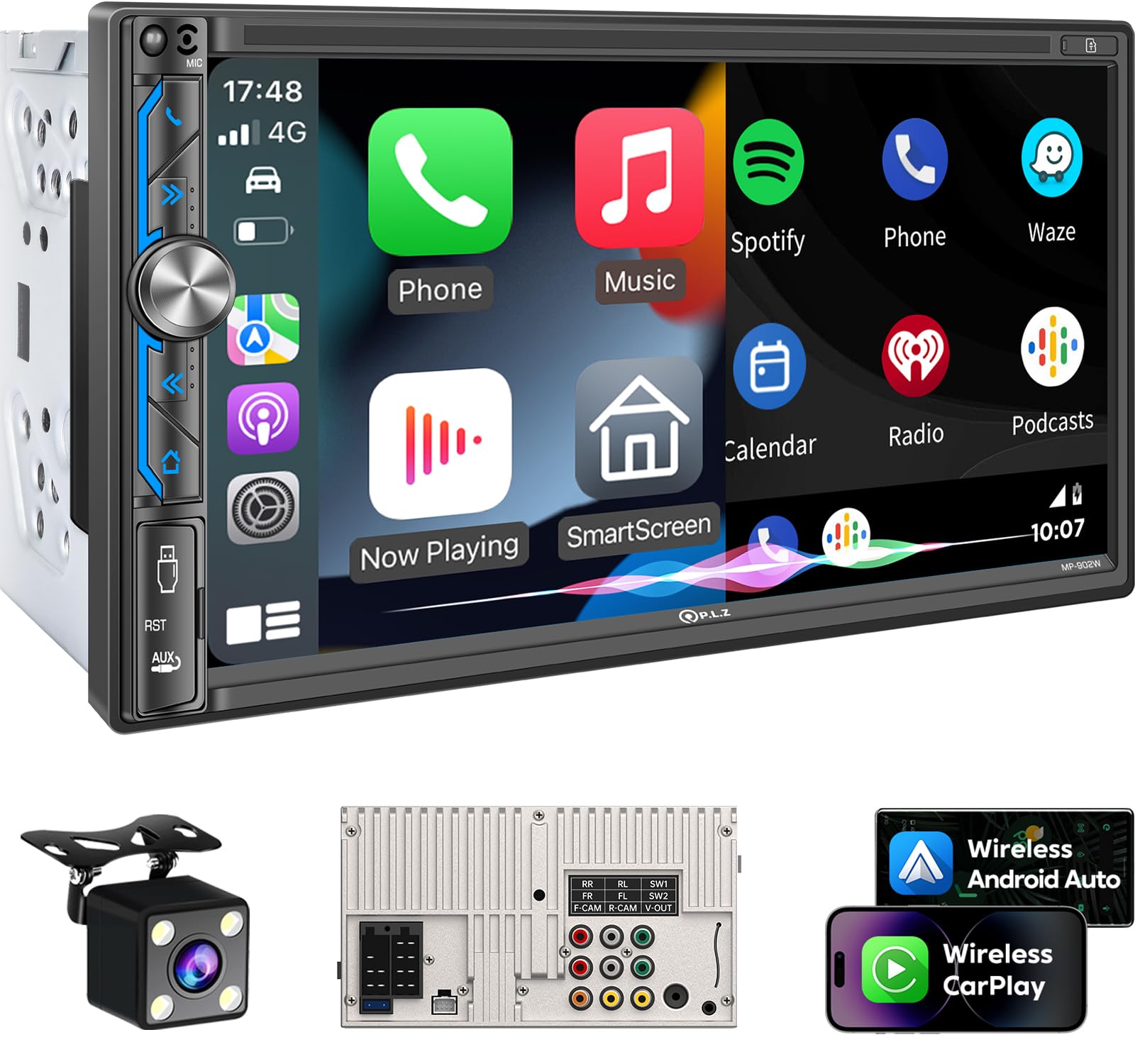 PLZ 7" Wireless Double Din Car Stereo with Apple CarPlay, Android Auto, and Bluetooth 5.3 thumbnail 3