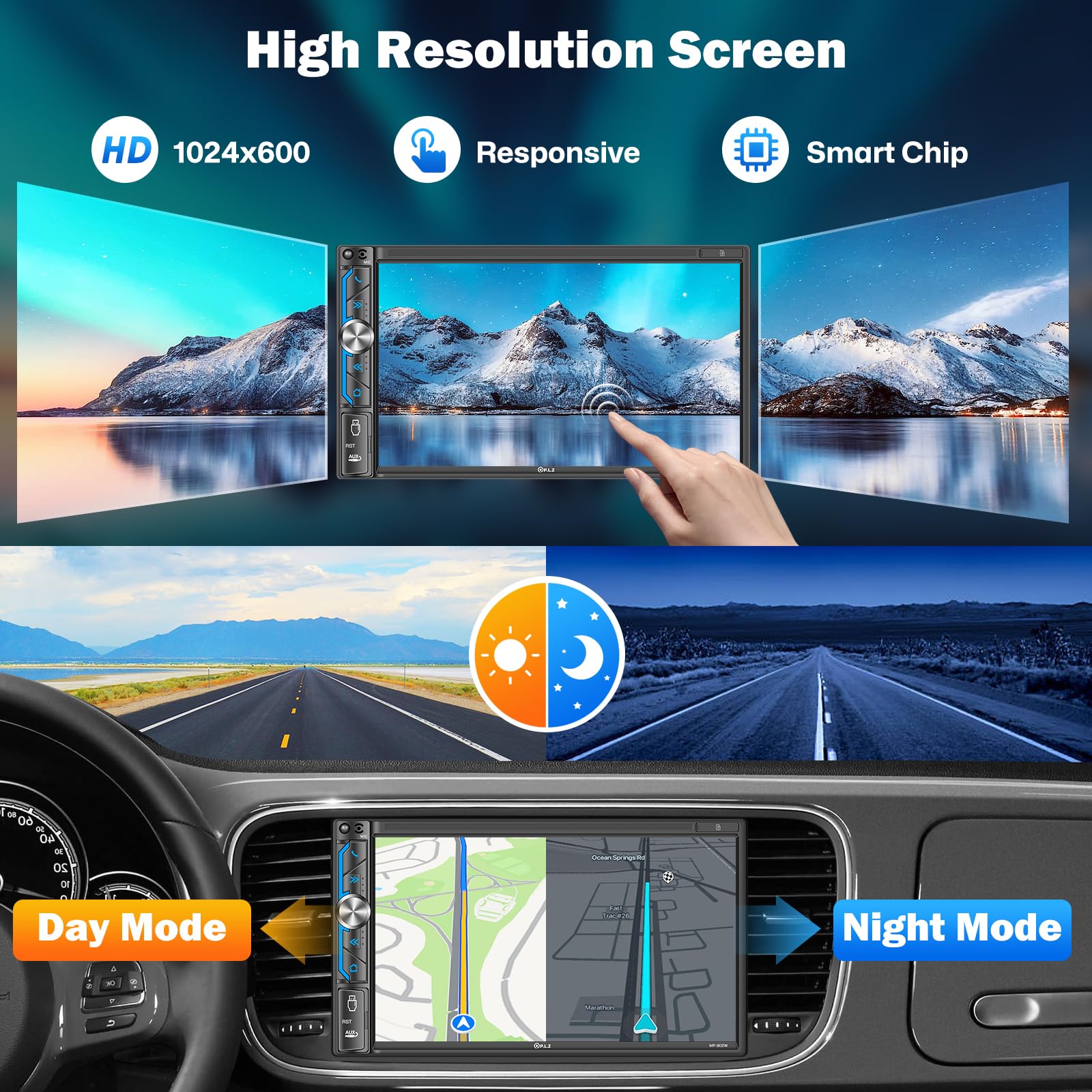 PLZ 7" Wireless Double Din Car Stereo with Apple CarPlay, Android Auto, and Bluetooth 5.3 thumbnail 2