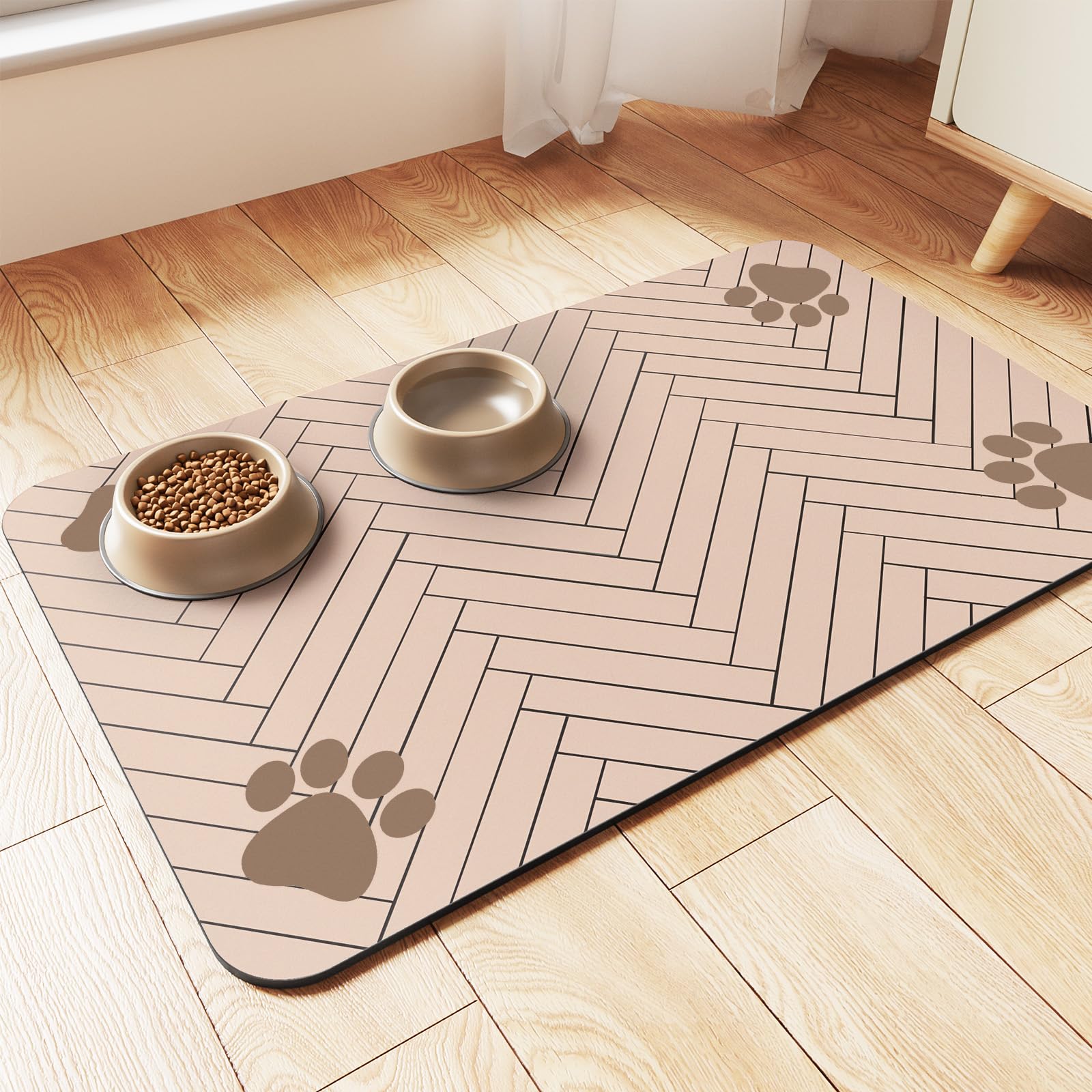 Absorbent and Waterproof Pet Feeding Mat with Non-Slip Backing - 20"x12" Striped Dark Gray thumbnail 4