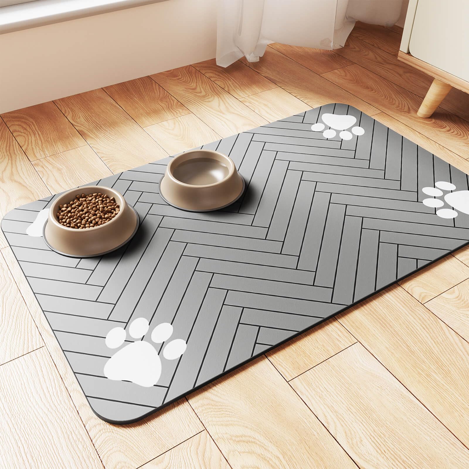 Absorbent and Waterproof Pet Feeding Mat with Non-Slip Backing - 20"x12" Striped Dark Gray thumbnail 2