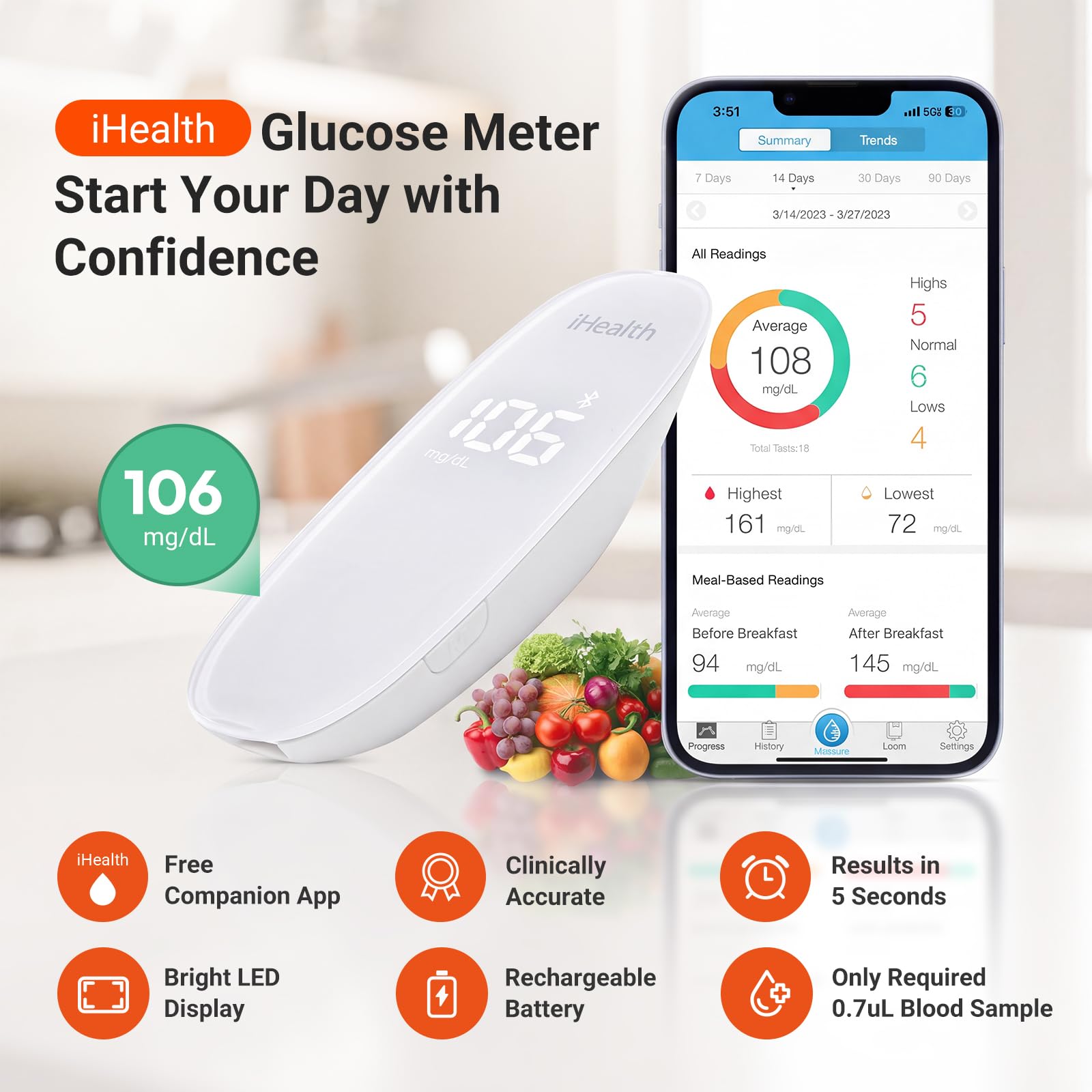 iHealth Gluco+ Wireless Smart Glucose Monitor Kit with 100 Strips & Lancets thumbnail 3