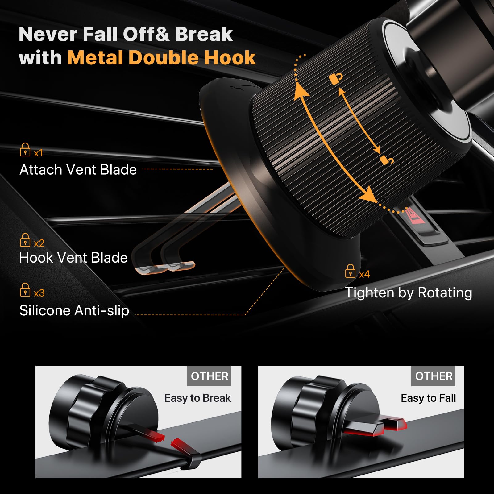 Miracase Metal Hook Clip Air Vent Phone Holder for Cars - Universal Fit for Smartphones and GPS Devices thumbnail 4