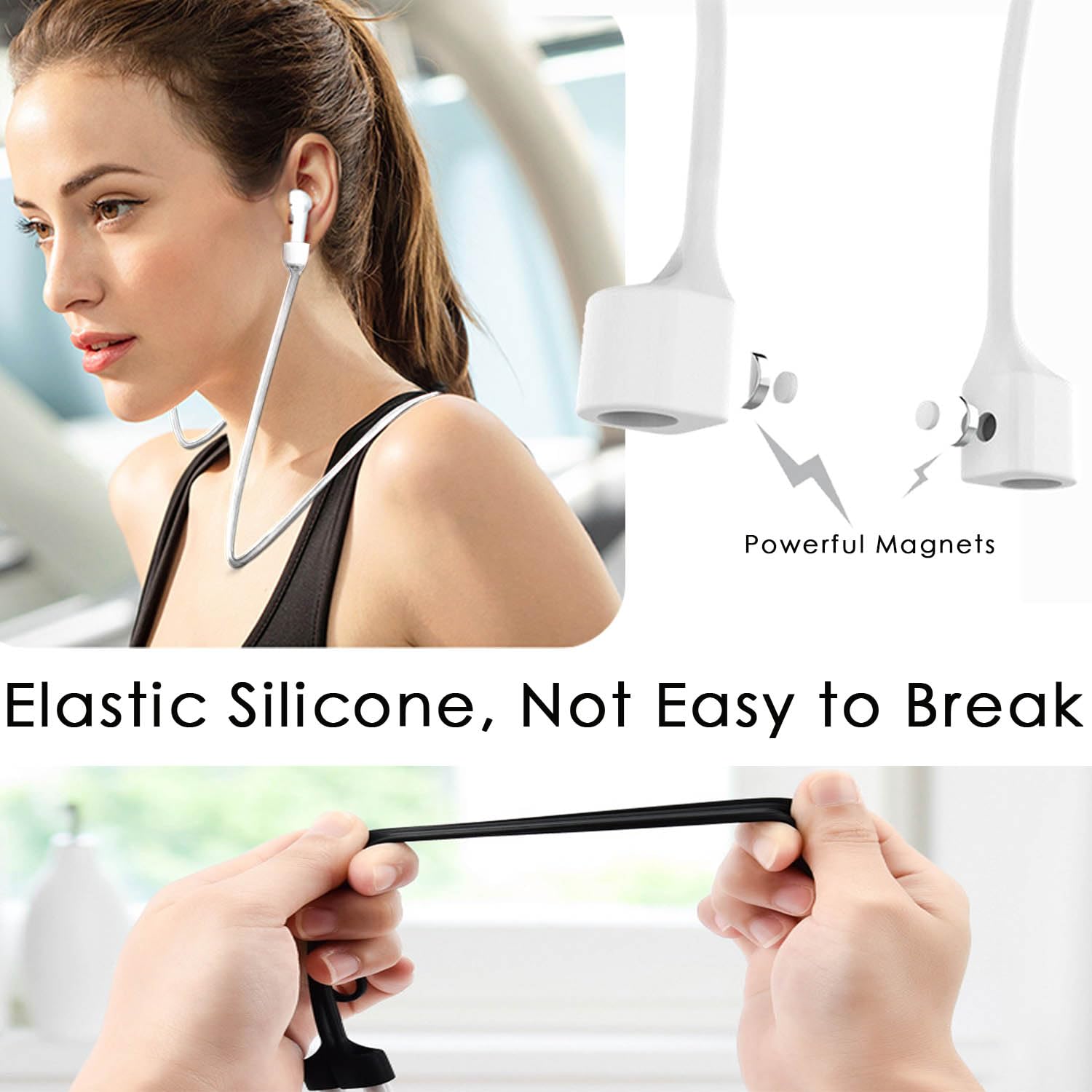 Ultra Strong Magnetic Anti-Lost Silicone Strap for AirPods - White thumbnail 3
