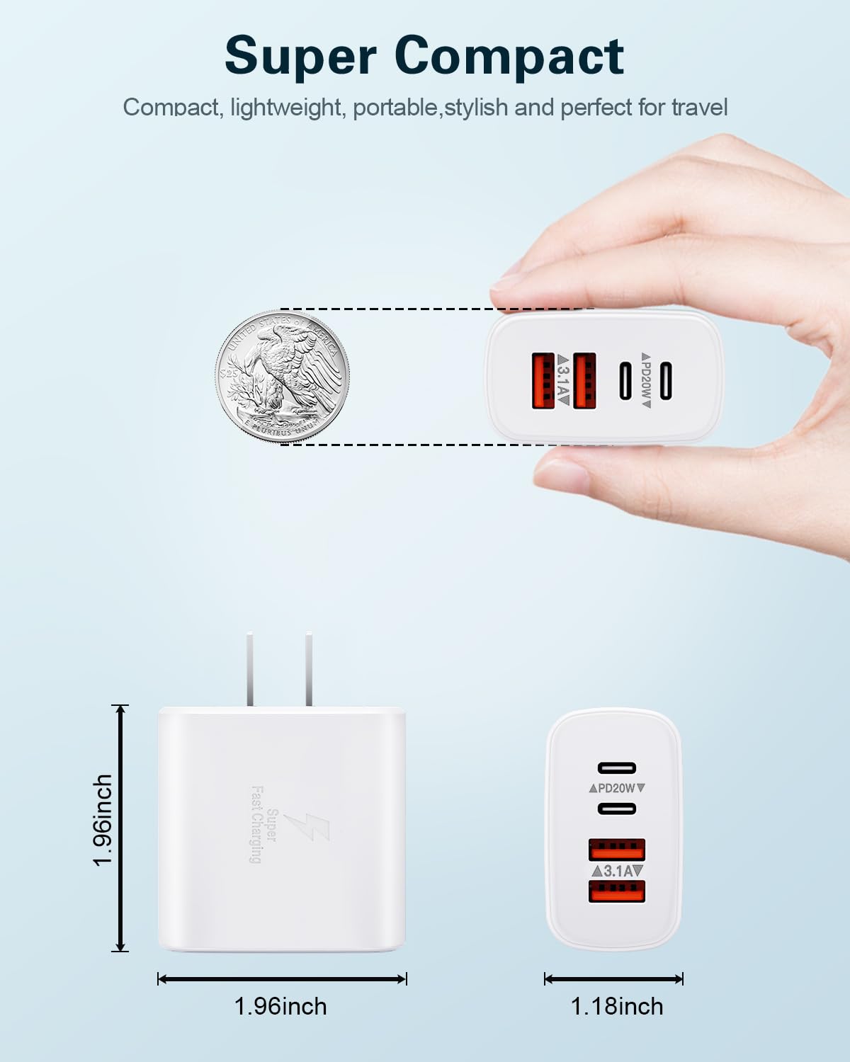 BECHAGE 2-Pack 40W 4-Port USB C Wall Charger - Fast Charging Power Adapter thumbnail 3