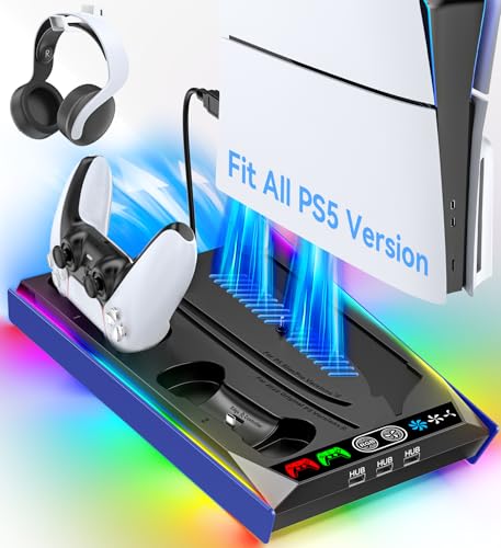 PS5/Slim/Pro Cooling & Charging Stand with RGB Lights and USB Hub thumbnail 2