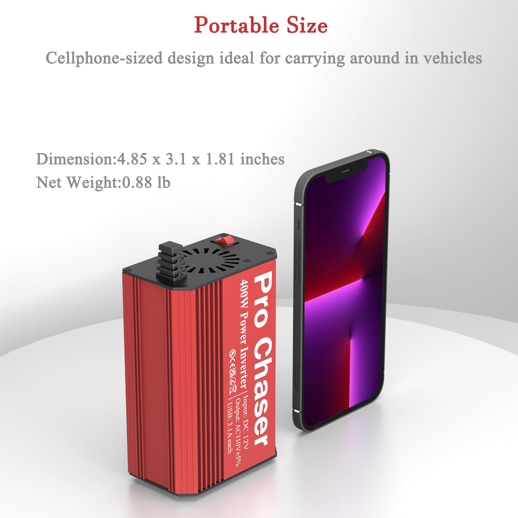 Pro Chaser 400W Power Inverter for Vehicles - Reliable DC 12V to AC 110V Converter with Dual USB and AC Outlets thumbnail 4