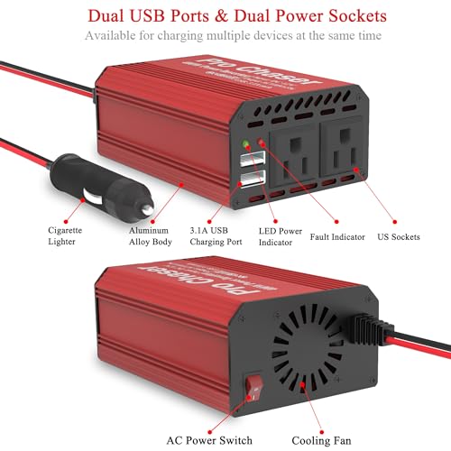 Pro Chaser 400W Power Inverter for Vehicles - Reliable DC 12V to AC 110V Converter with Dual USB and AC Outlets