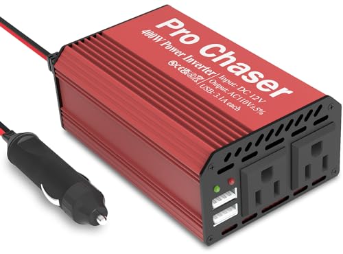 Pro Chaser 400W Power Inverter for Vehicles - Reliable DC 12V to AC 110V Converter with Dual USB and AC Outlets thumbnail 3