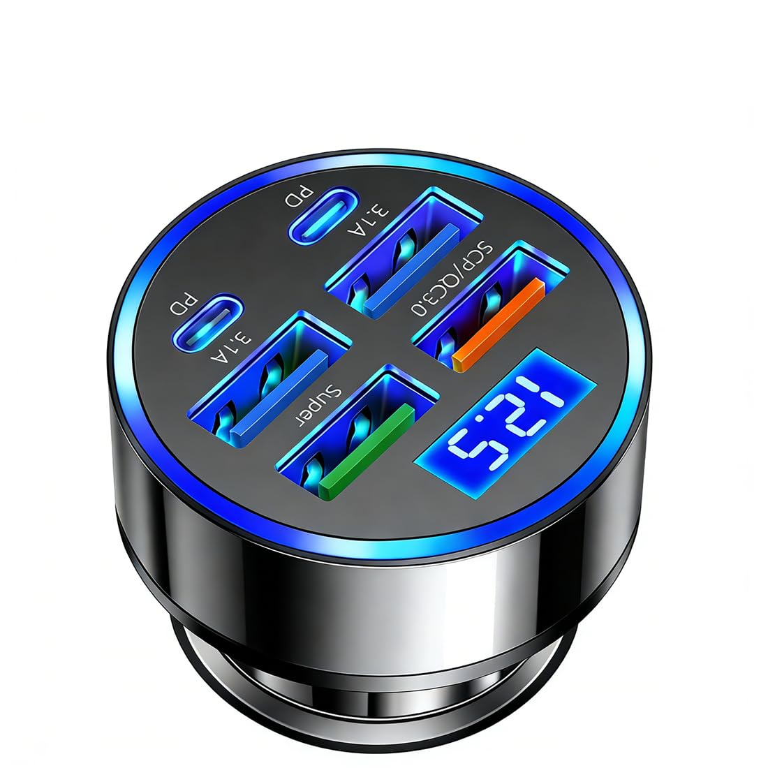 Alanph 6-Port USB Car Charger with QC3.0 and PD Fast Charging, Voltage Detection image 1