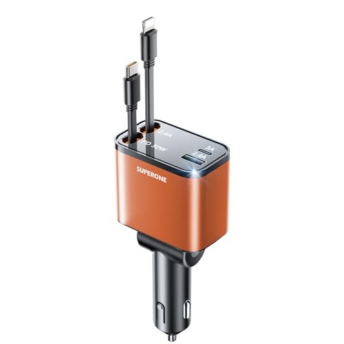 SUPERONE 99W Retractable Car Charger with Built-in Cables and Fast Charging thumbnail 2
