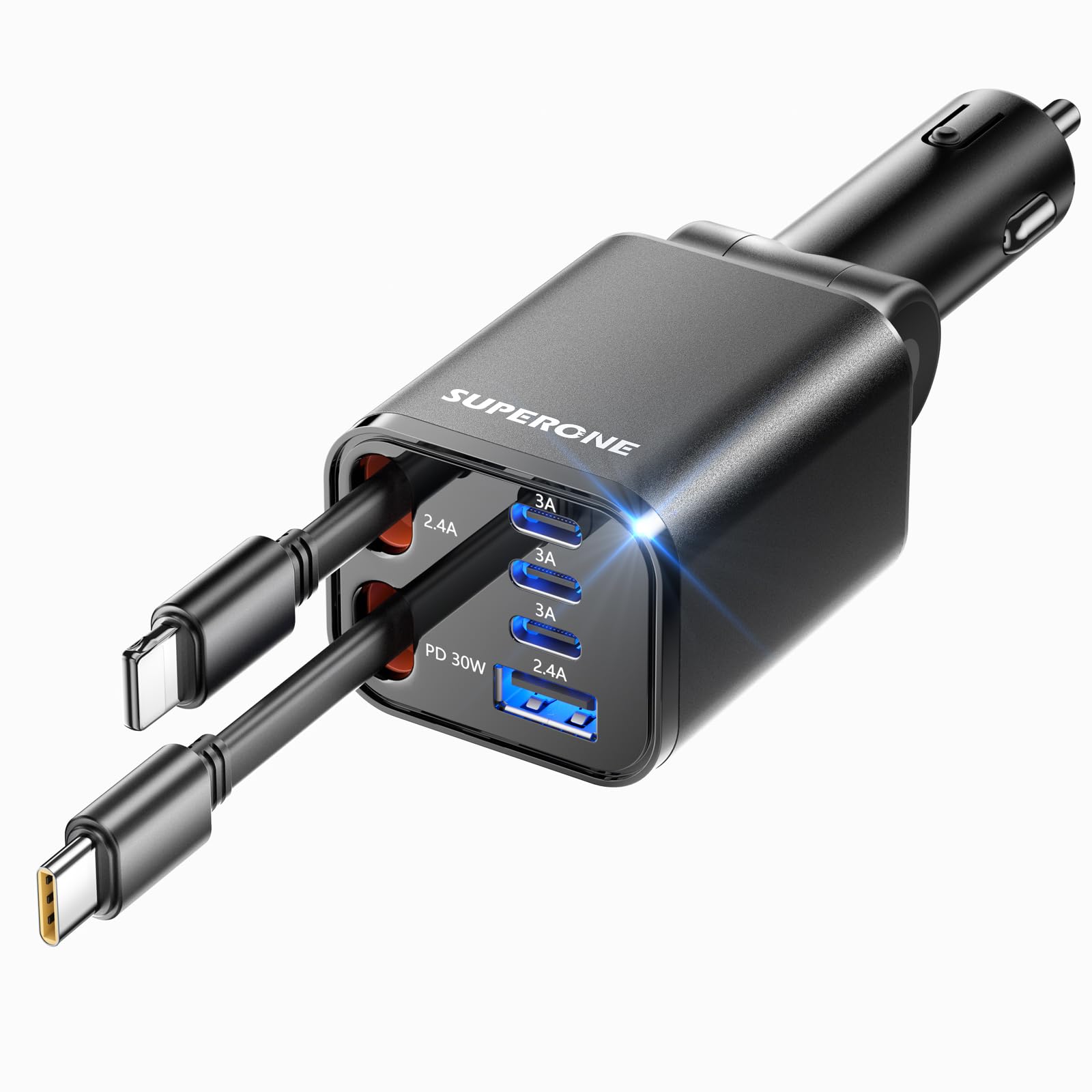 SUPERONE 99W Retractable Car Charger with Built-in Cables and Fast Charging thumbnail 3