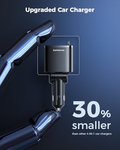 SUPERONE 99W Retractable Car Charger with Built-in Cables and Fast Charging image 1