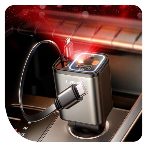 LISEN Retractable 84W Car Charger with Dual Retractable Cables and 4-Port Charging image 1