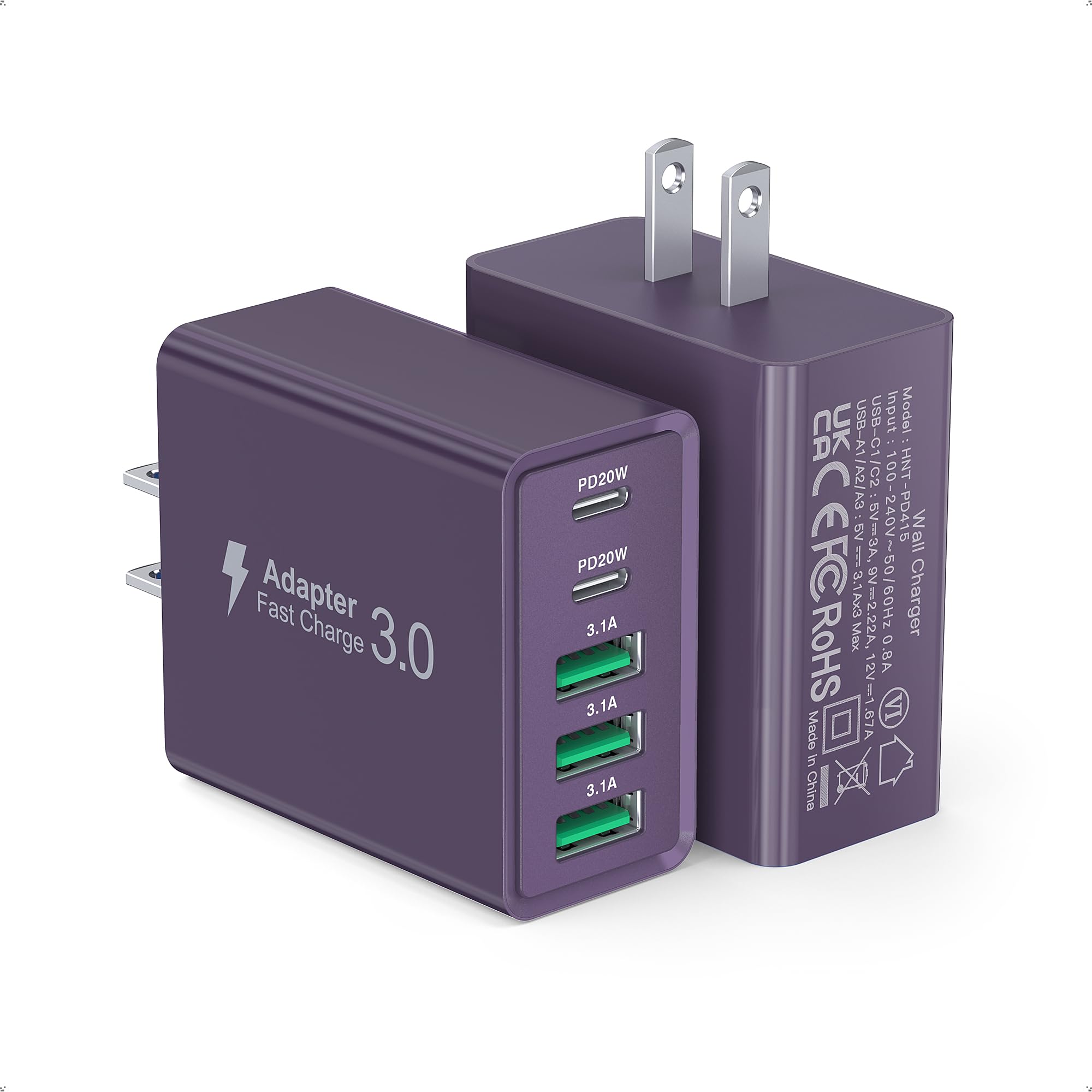 50W USB C Wall Charger 2-Pack with 5 Ports - Fast Charging for Multiple Devices thumbnail 4