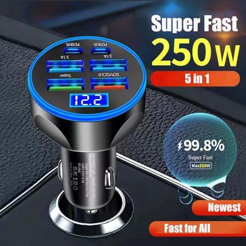 UYUXIO 6-in-1 USB C Car Charger Adapter with Voltage Display and 250W Multi-Port Fast Charging thumbnail 4