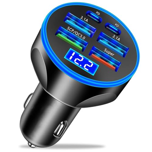 UYUXIO 6-in-1 USB C Car Charger Adapter with Voltage Display and 250W Multi-Port Fast Charging thumbnail 3
