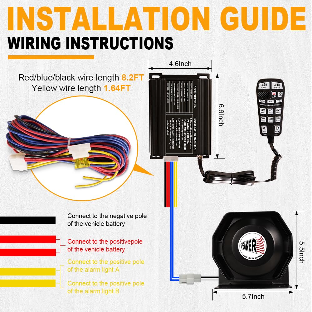 Emergency Siren Speaker 200W Multi-Tones PA System with Handheld Controller & Mic image 1