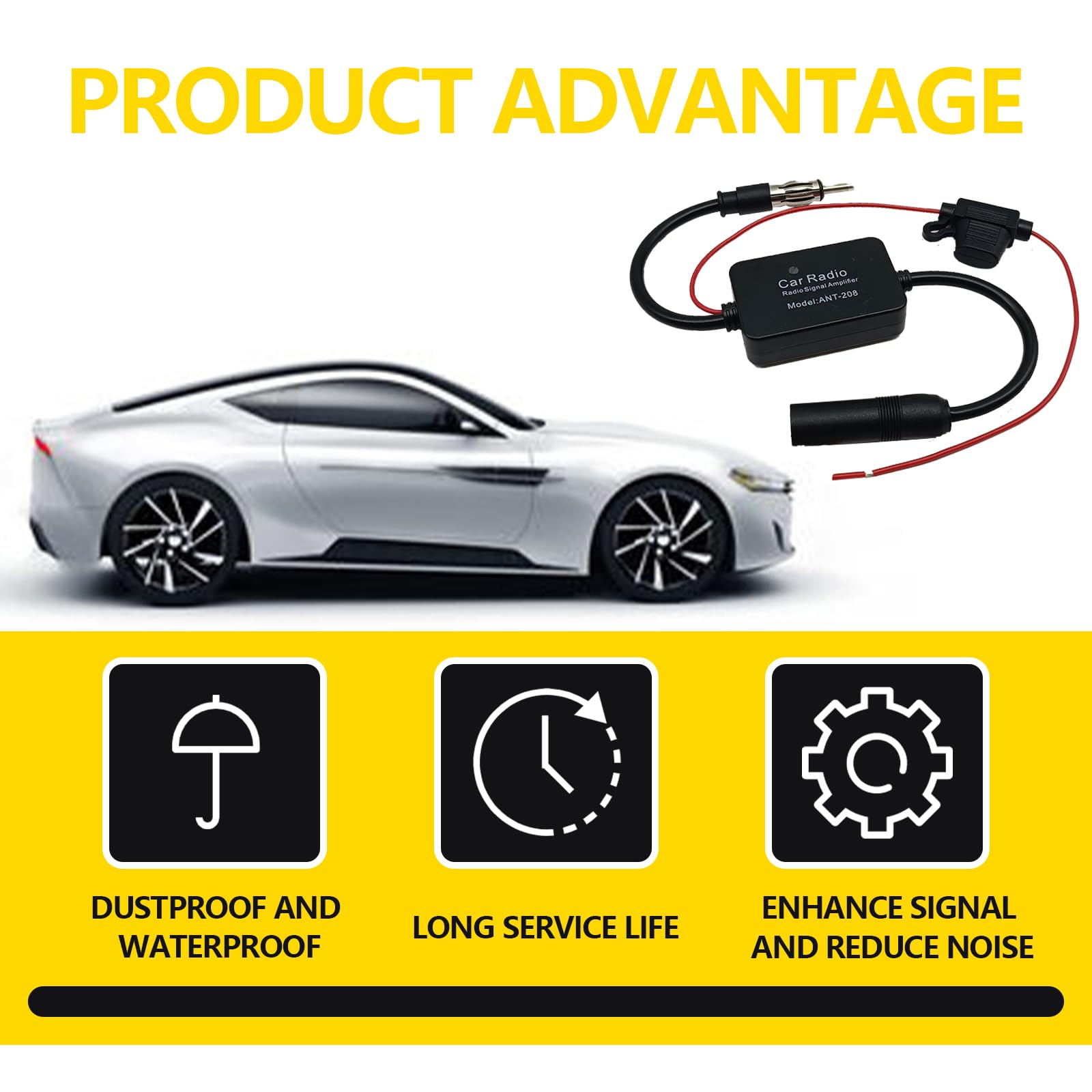 Universal 12V Car cBooster Stereo FM AM Signal Amplifier with DIN Plug Connector Adapter thumbnail 4